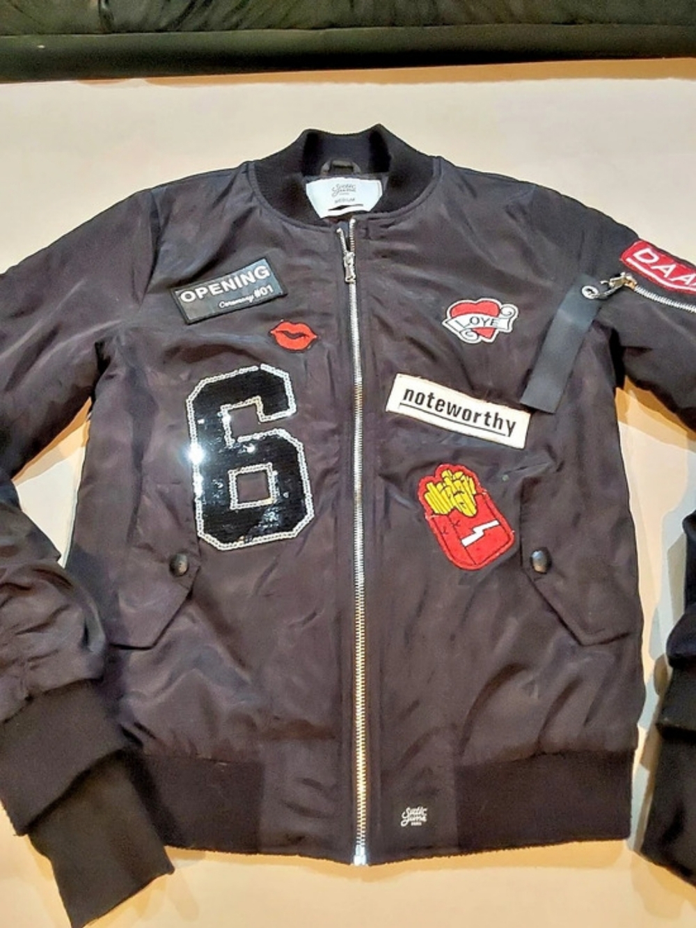 Sixth June Paris Black Bomber Jacket Size Medium